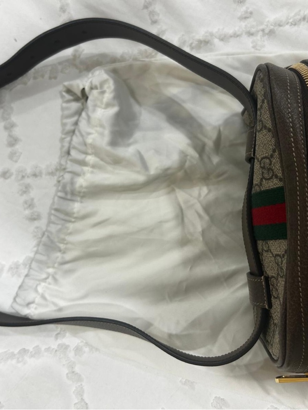 Gucci Monogram Canvas belt bag with Brown Leather Trim and Gold Hardware - Picture 6 of 7